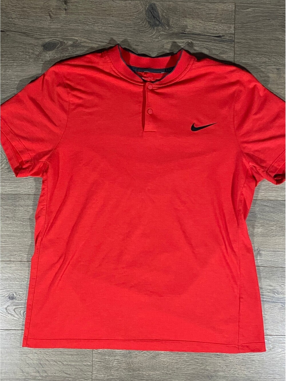 Nike Golf Men’s Large Red Wool Blend Polo Shirt Black Swoosh Performance